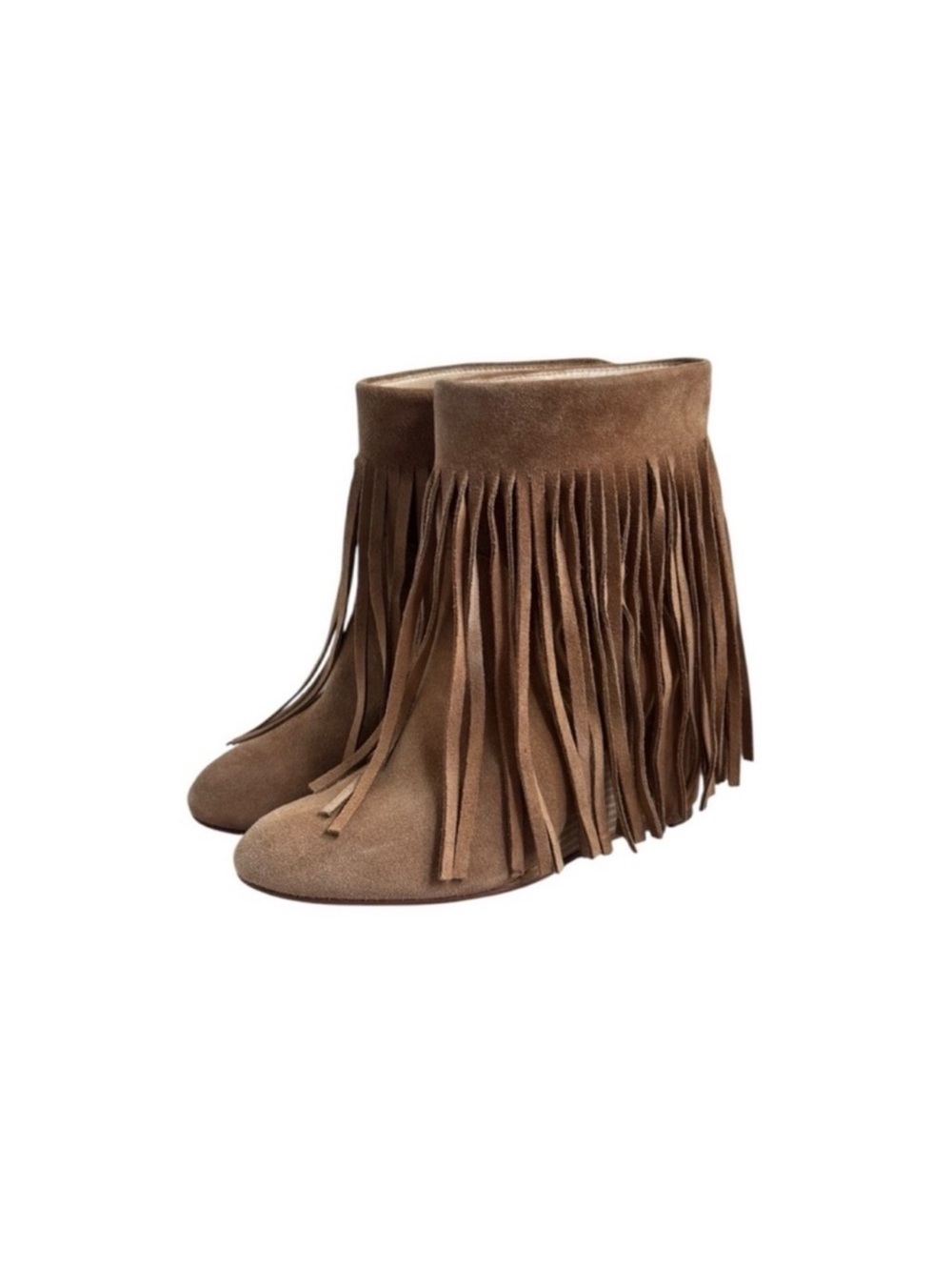 Koolaburra Zarin leather fringe slip on wedge heel western cowgirl boots size 9